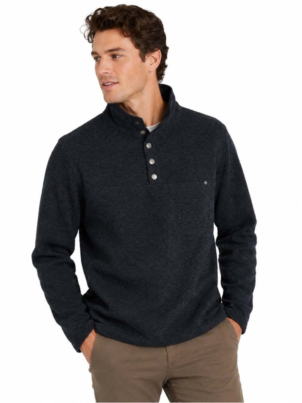 Vuori Wool Blend 1/4 Button Up Sweater Pullover Grey size Medium Gorpcore Cosy